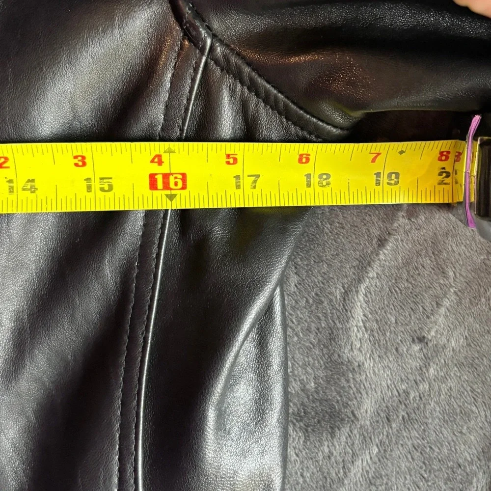 Avanti New York Womens Black Genuine Leather Zip Up Pintuck Pleated Jacket Large